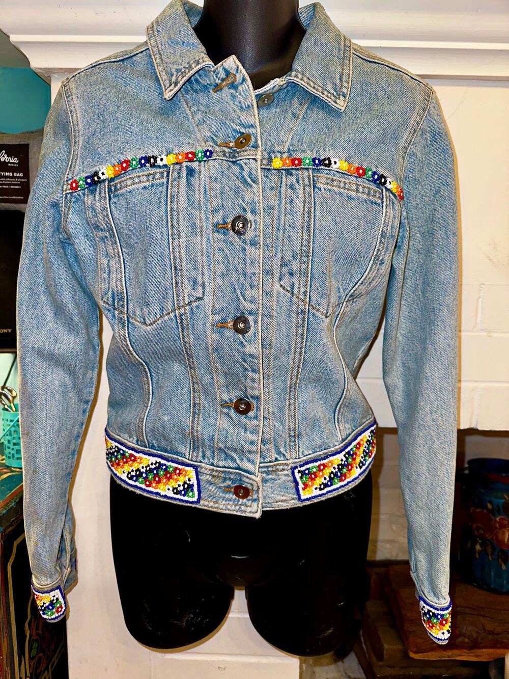 VINTAGE 90'S Y2K UNWORN ABS ALLEN SCHWARTZ BEADED DENIM JEAN JACKET